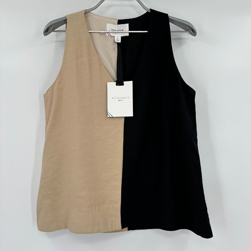 Pomander Place by Tuckernuck Black and Tan Sallie Tank sz S Sleeveless Blouse